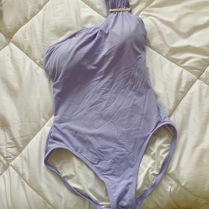 Michael Kors Lavender One Shoulder One Piece Swim